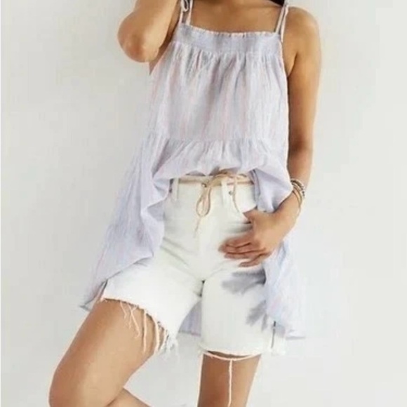 Maeve by antroplogie Gauzy Tiered Tunic Tank Flowy Striped women’s Top Blue - Picture 6 of 13